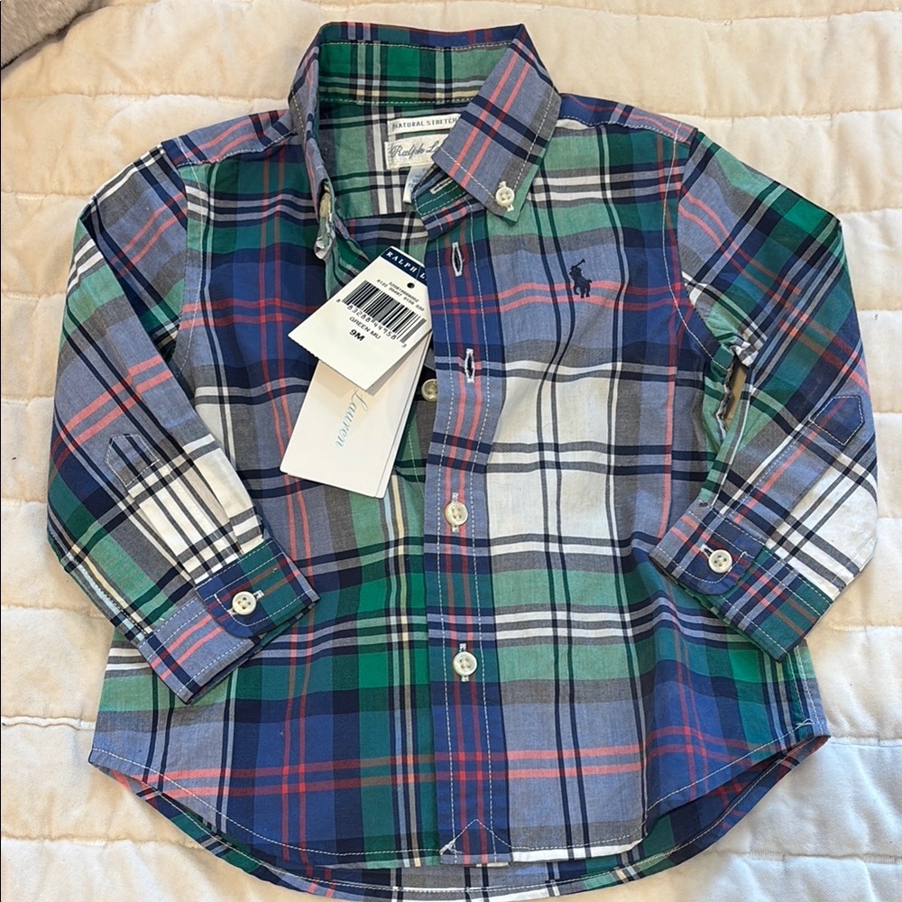 Ralph Lauren Blue and Green Button Down Shirt - Picture 1 of 5
